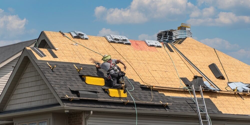 Full roof replacement in progress on a residential home